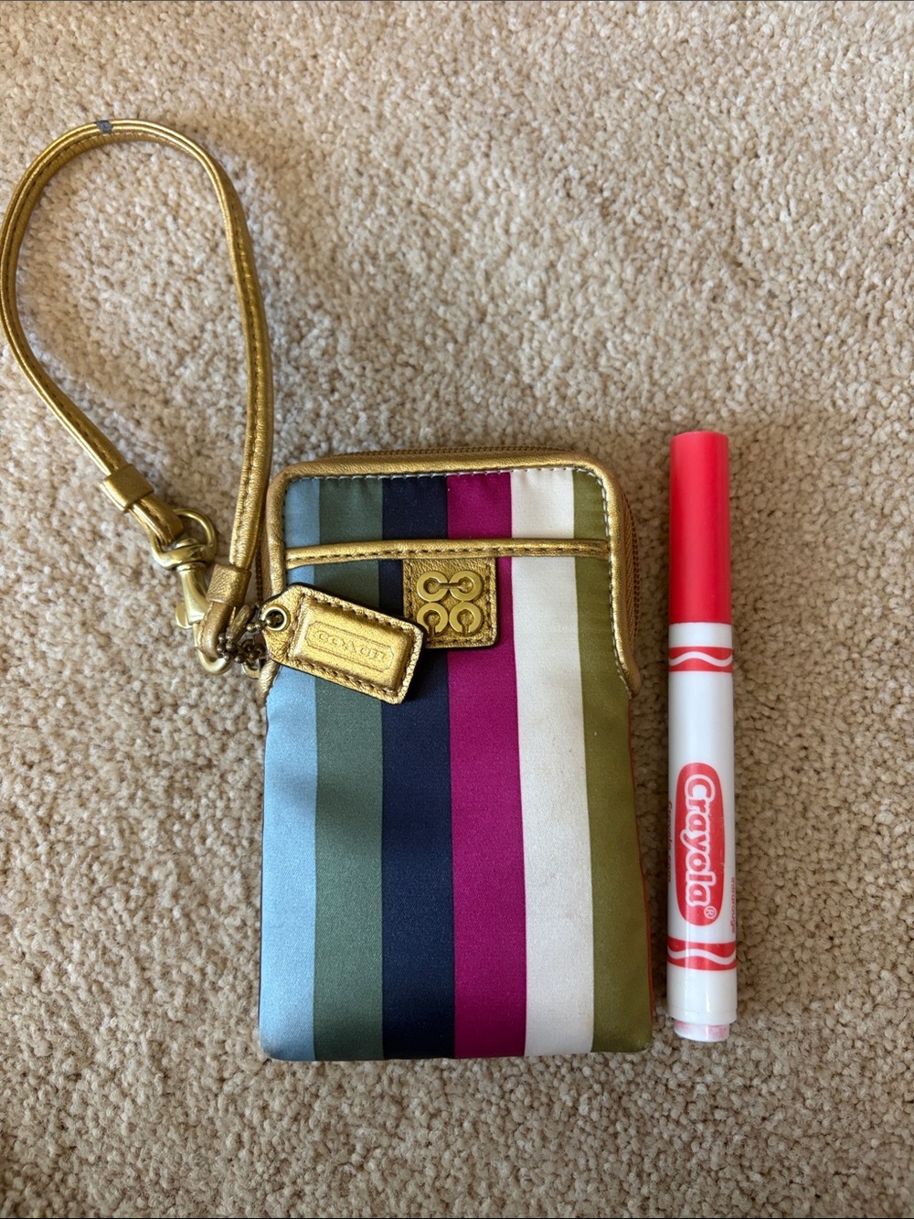 Coach Striped Multi-Color Wristlet with Gold Trim